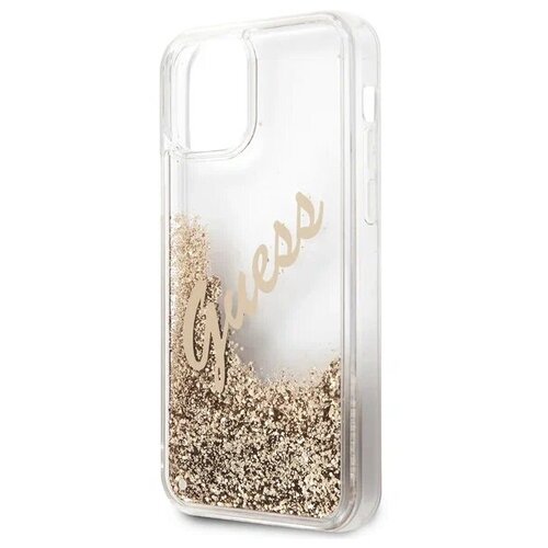 фото Guess для iphone 12/12 pro (6.1) чехол liquid glitter script logo hard gold