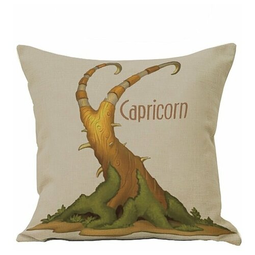 фото Декоративная подушка, "дерево- козерог", льняная наволочка, цвет бежевый, 45х45 см,5 sisters 5s- pillow-171