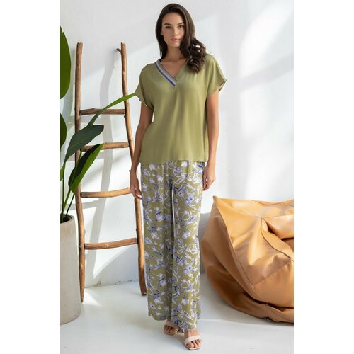 фото Комплект mia-amore, блуза, брюки, короткий рукав, размер 4xl, зеленый