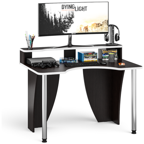фото Игровой компьютерный стол с надстройкой ск-2н-1200-750, цвет венге/кромка белая бит и байт