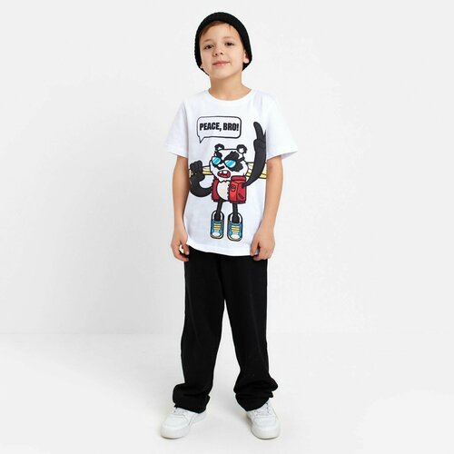 фото Комплект одежды kaftan, футболка и брюки, спортивный стиль, размер 42, черный, белый