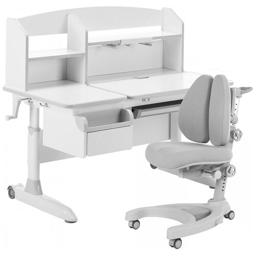 фото Комплект anatomica premium-50 парта romana + надстройка + подставка для книг + кресло ribera duos 120x60 см белый/серый/серый