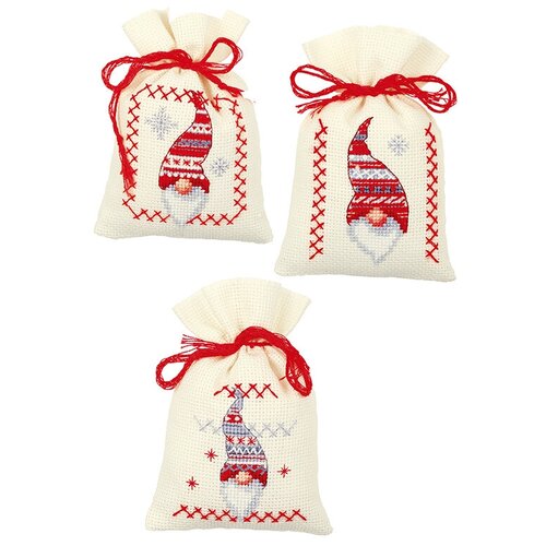 фото Мешочки для вышивания (саше), набор из 3 шт, рождественские гномы vervaco pn-0155951