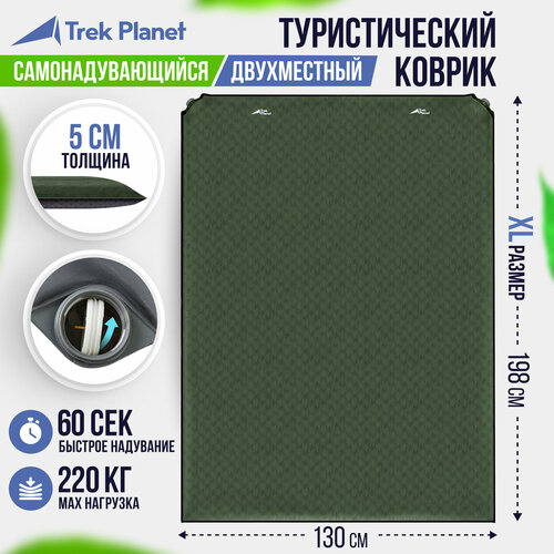 фото Коврик самонадувающийся кемпинговый, двухспальный trek planet relax 50 double, зеленый