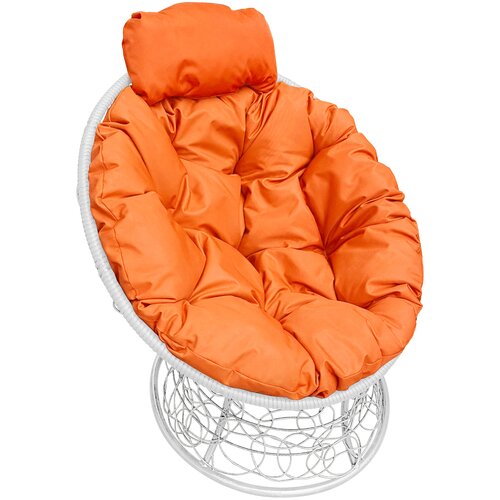 фото Садовое кресло папасан мини ротанг белое оранжевая подушка m-group
