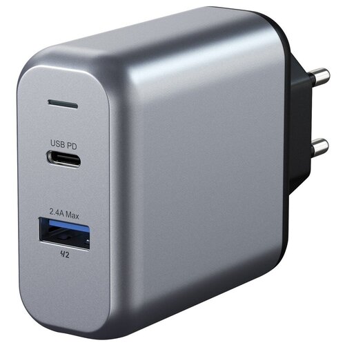 фото Зарядное устройство satechi 30w dual-port travel charger 1xusb 1xusb type-c (pd) silver st-mccam-eu