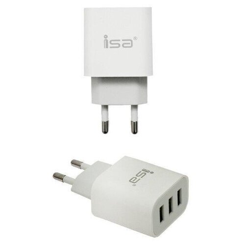 фото Сетевое зарядное устройство 3xusb, 3.1a, белый, isa, hs7