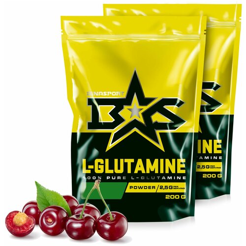 фото (2 уп х 200гр) л-глутамин порошок binasport "l-glutamine" (глютамин) 400 г со вкусом вишни