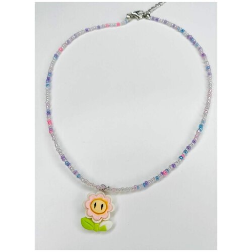 фото Бижутерия женская, детская. ожерелье на шею. разноцветное ожерелье из бисера с подвеской цветок. короткие бусы с цветочком acfox