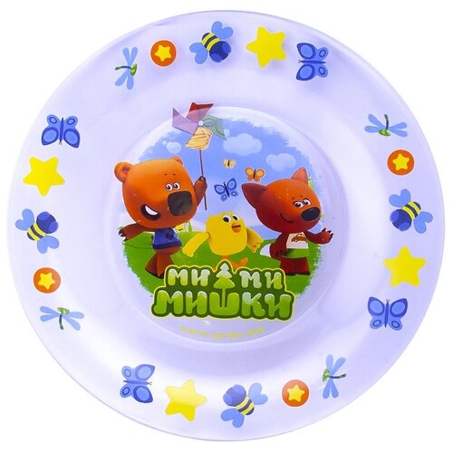 фото Nd play тарелка мимимишки, кеша, лисичка и цыпа 19,5 см прозрачный/голубой/зеленый/желтый