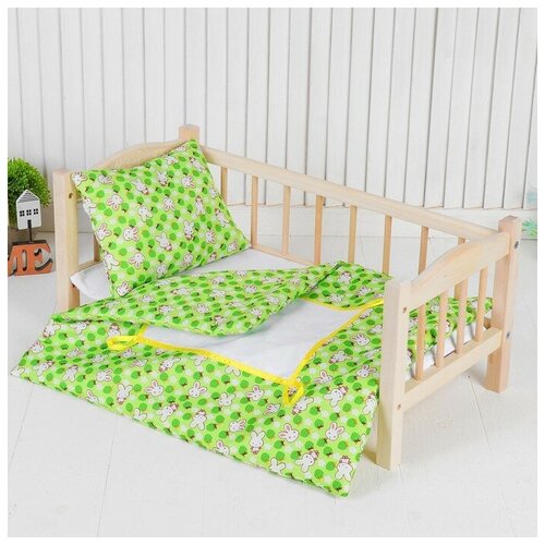 фото Постельное бельё для кукол «зайчики на зелёном», простынь, одеяло, подушка qwen