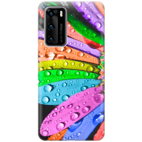 фото Ультратонкий силиконовый чехол-накладка для huawei p40 с принтом "разноцветные листья в каплях" gosso