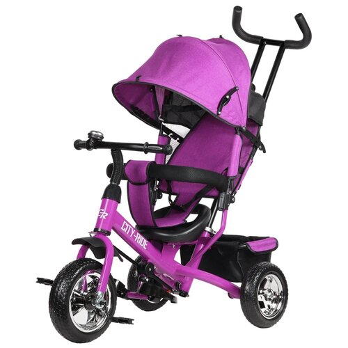 фото Велосипед детский трехколесный city-ride, колеса пластик 10/8, поворотное сиденье, велосипед для детей, для малышей, с родительской ручкой, бампер ,багажник, цвет розовый
