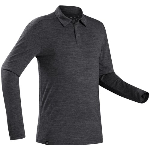 фото Рубашка-поло с дл. рукавами из шерсти мериноса для треккинга мужская travel 500, размер: m, цвет: черный forclaz х декатлон decathlon