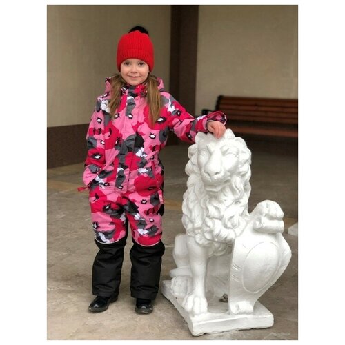 фото Зимний детский комбинезон lapland для девочек мембрана "маковка" размер 104, малина