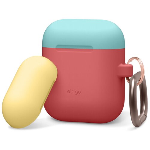 фото Чехол со сменными крышками для airpods elago hang duo case, розовый/coral blue + yellow (eapdh-iro-cblye)