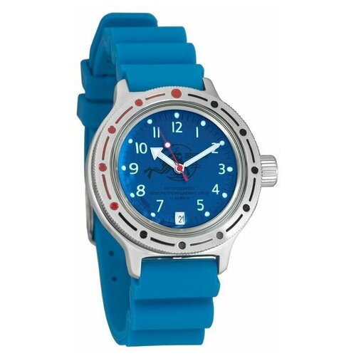 фото Часы мужские механические восток амфибия 420379 с автоподзаводом (резина голубая)