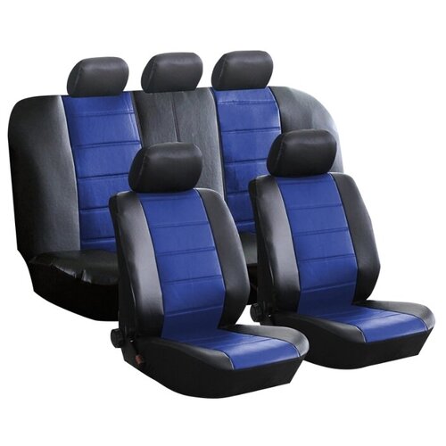 фото Чехлы универсальные на автомобильные сиденья, комплект "fashion", экокожа, черно- синие kraft