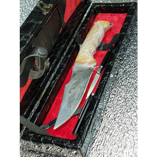фото Нож туристический разделочный сокол , ястреб , сапсан в чехле ножнах и подарочный черный кожаный футляр и ручка нож кизляр