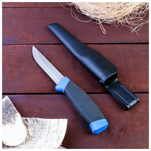фото Нож туристический "арн", лезвие 10 см, рукоять черная с синим, пластмассовые ножны noname