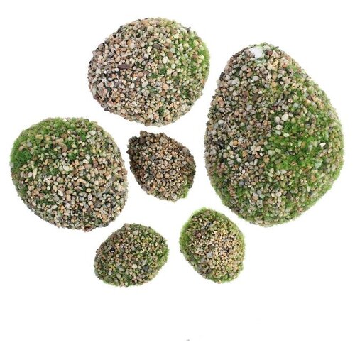 фото Мох искусственный "камни" набор 6шт, с каменной крошкой, ассорти, 1 бол, 2 ср, 3 мал. 5200598 greengo