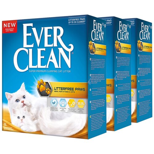 фото Наполнитель для кошачьего туалета ever clean litter free paws комкующийся для идеально чистых лап 6л*3 (упаковка 3 шт.)