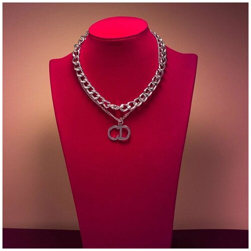 фото Бижу колье-ожерелье, серебрянная двухслойная цепь с кулоном, 1 шт sweet home
