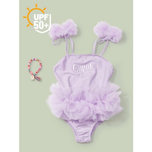 фото 50664, купальник слитный с юбкой для девочки upf 50+ happy baby на завязках, купальник платье, солнцезащитный, фиолетовый, 104-110