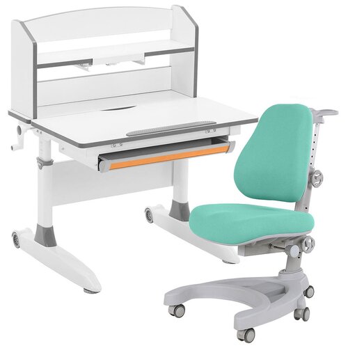 фото Комплект anatomica premium-20 парта premium vanga + кресло ribera + надстройка + подставка для книг 80x60 см белый/серый/зеленый