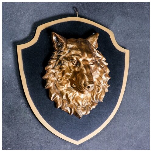 фото Панно "голова волка" бронза, щит черный 40см 1341793 хорошие сувениры