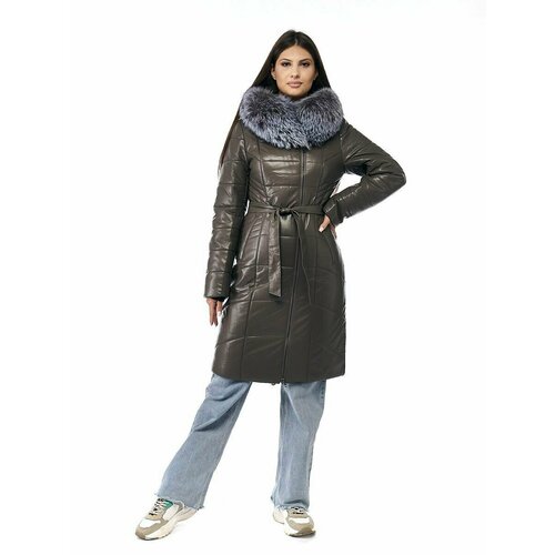 фото Кожаная куртка prima woman, размер 56, бежевый