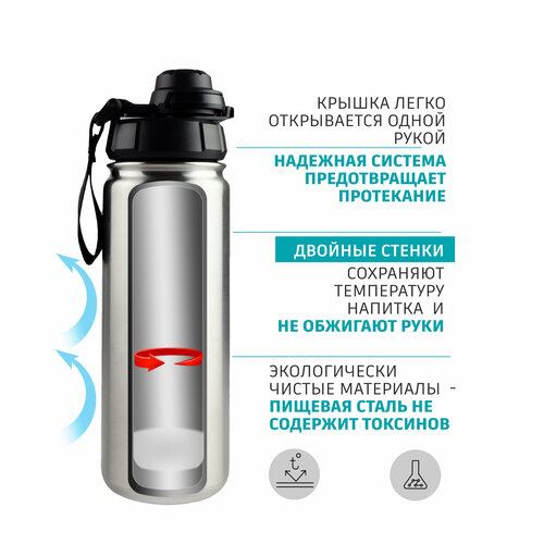 фото Бутылка для воды спортивная металлическая термобутылка из нержавеющей стали effika