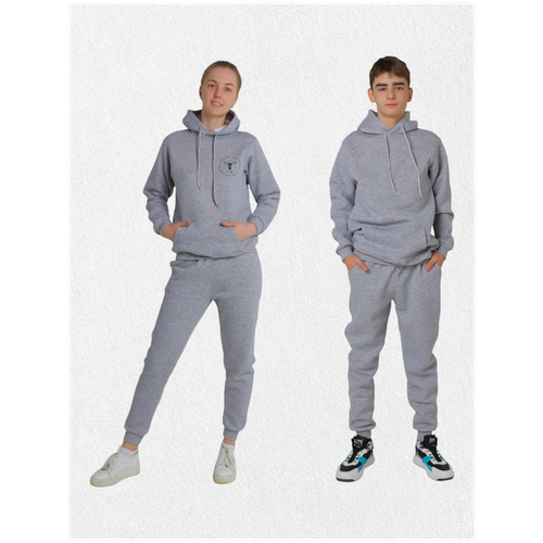 фото Школьные брюки джоггеры ciggo kids демисезонные, спортивный стиль, пояс на резинке, карманы, размер 152-158, серый