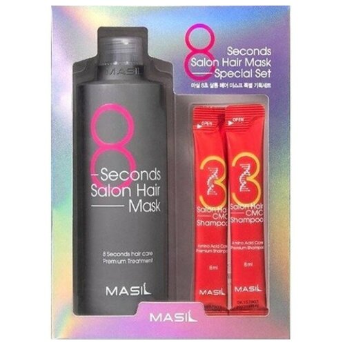 фото (проверенный) masil 8 seconds salon hair mask set набор для восстановления волос маска + шампунь в саше