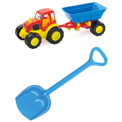 фото Детский игровой набор для песочницы: трактор с прицепом active + лопатка 50 см. синяя, zebra toys zebratoys