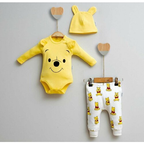 фото Комплект одежды детский, шапка и брюки и боди, размер 9-12 мес, желтый minicayzen