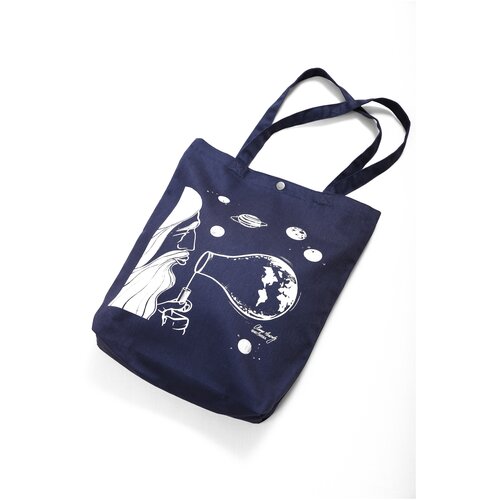 фото Сумка на пояс, хлопок, полиэстер, тёмно-синий, текстильная эко-сумка-шоппер из саржи оланж ассорти принт "рождение вселенной"