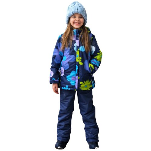 фото Утепленный комплект (куртка и брюки) lapland для девочки, осенний-весенний "цветник" размер 122, синий