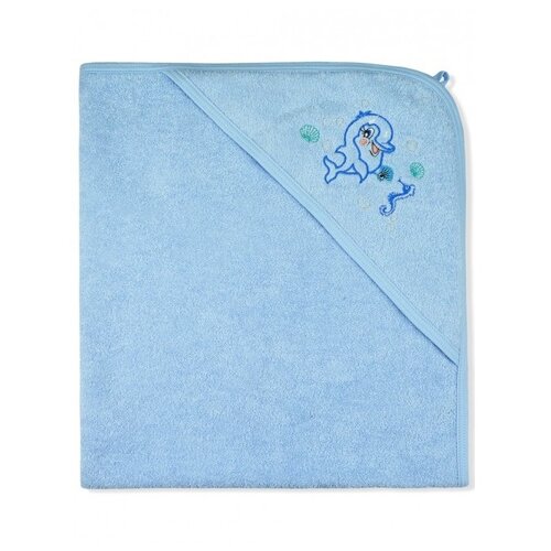 фото Пеленка-полотенце махровая дельфин 95х95 см голубой лео