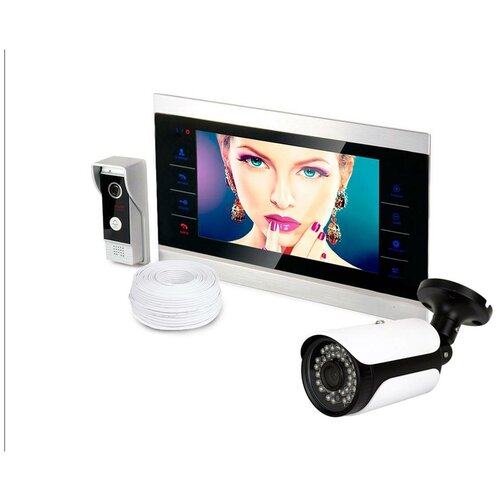 фото Набор: видеодомофон hdcom s-104 и уличная камера kdm-6215g - запись по движению с любой из камер - домофоны для квартиры в подарочной упаковке