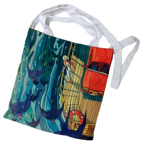 фото Сумка шопер, полиэстер, хлопок, разноцветный, холщовая эко-сумка оланж ассорти "море-море" (шоппер), разноцветный