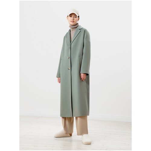 фото Пальто-халат pompa демисезонное, шерсть, силуэт прямой, удлиненное, размер 50/170, зеленый