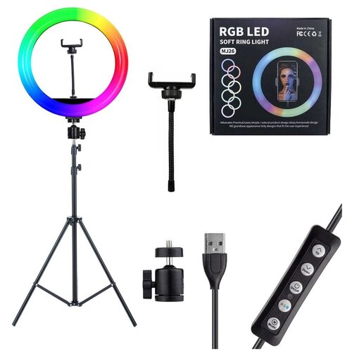 фото Кольцевая лампа mj26 rgb 26 см со штативом (цветная) soft ring light