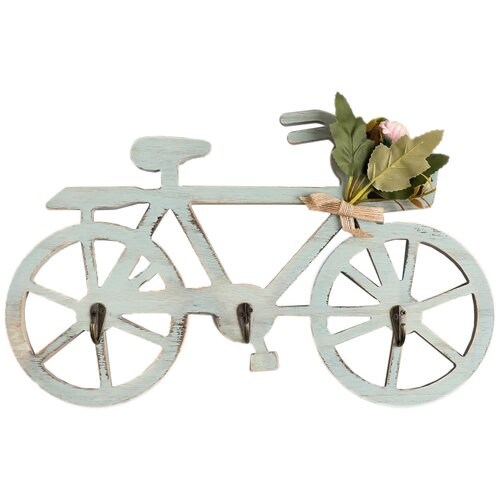 фото Крючки декоративные дерево "велосипед с букетом цветов" 22х40х3,5 см 5156503 сима-ленд