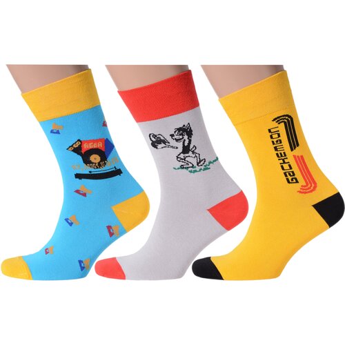 фото Носки moscowsocksclub, 3 пары, размер 25, желтый, серый, голубой