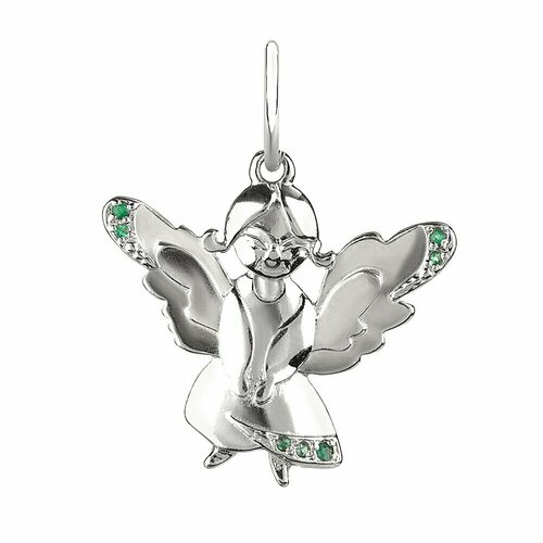 фото Подвеска corde серебряная подвеска ангел с натуральными изумрудами, серебро, 925 проба, родирование, изумруд, размер 2.7 см.