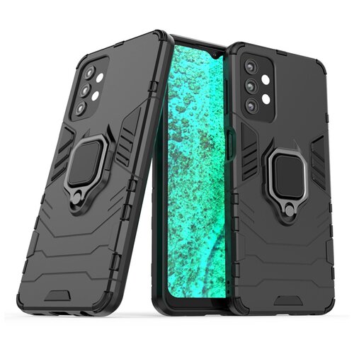 фото Противоударный двухкомпонентный силиконовый чехол для samsung galaxy a32 с кольцом-держателем и поликарбонатными вставками черный 100gadgets