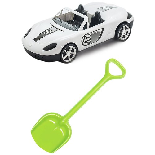 фото Детский игровой набор для песочницы: детский автомобиль кабриолет + лопатка 50 см. салатовая, каролина тойз karolina toys