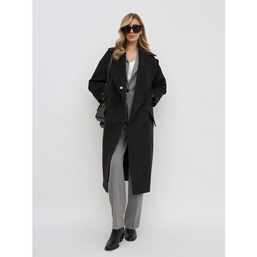 фото Пальто женское olya stoff длинное, демисезонное, весеннее, оверсайз, черный, 44 olya stoforandova