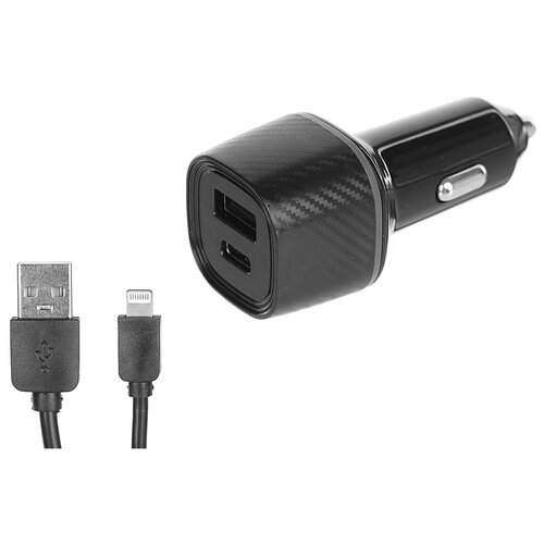 фото Зарядное устройство krutoff cch-03l 1xusb qc 3.0 + pd type-c 36w + кабель lightning black 03730 krutoff group